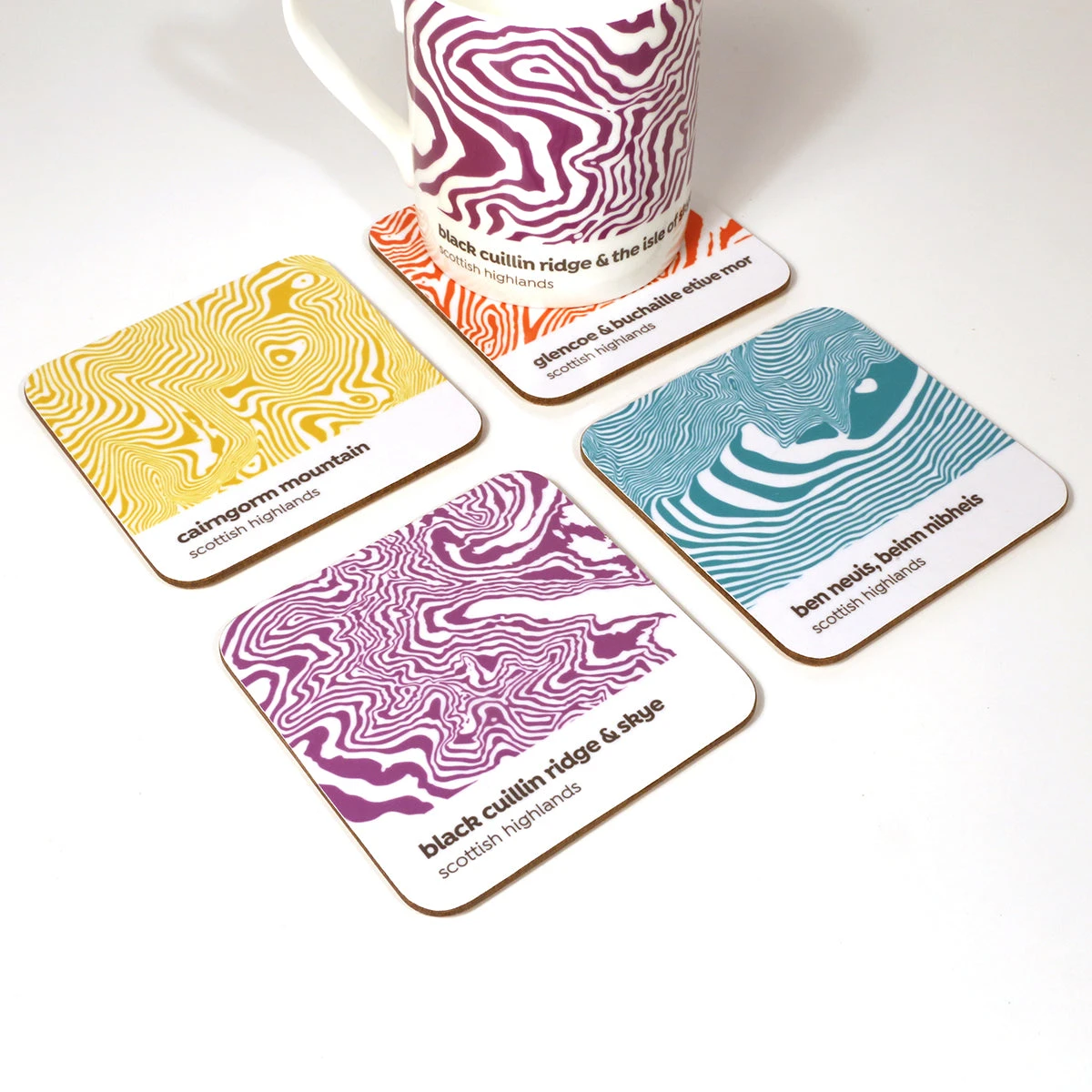 Scottish Highlands Contour Design – Coaster Set 01 1 Scottish Highlands Contour Design – Coaster Set 01