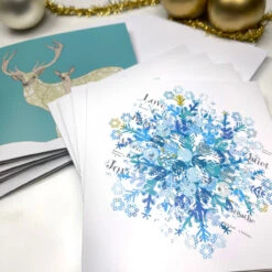 Christmas Cards - Iconic - Super Snowflake & Red Deer - Set Of 8