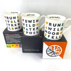 Fine Bone China Mugs - Set Of 3 - Swim, Cycle, Climb And Run -Kitchenware Store Swim Cycle RunTri MugSet01s